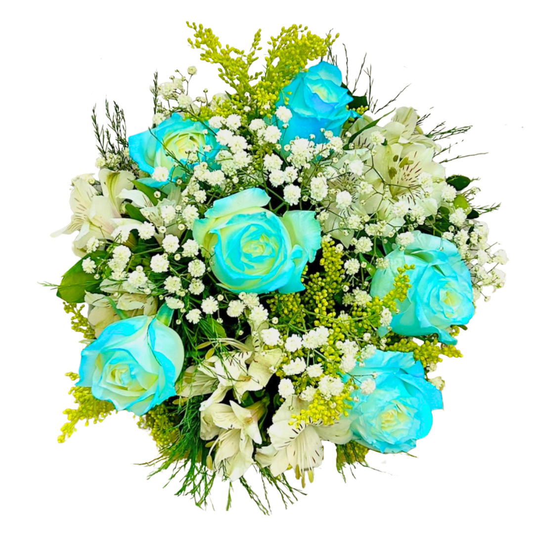 Buqu Rosas Azuis&Astromlias