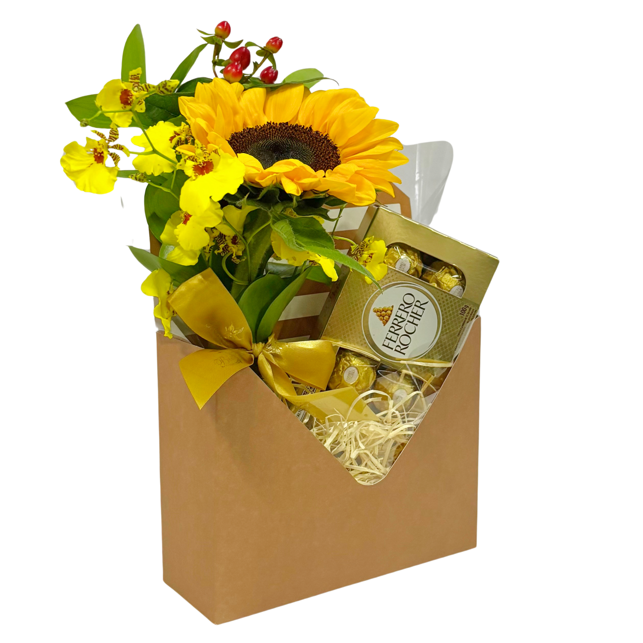 Girassol com Ferrero na Caixa Envelope
