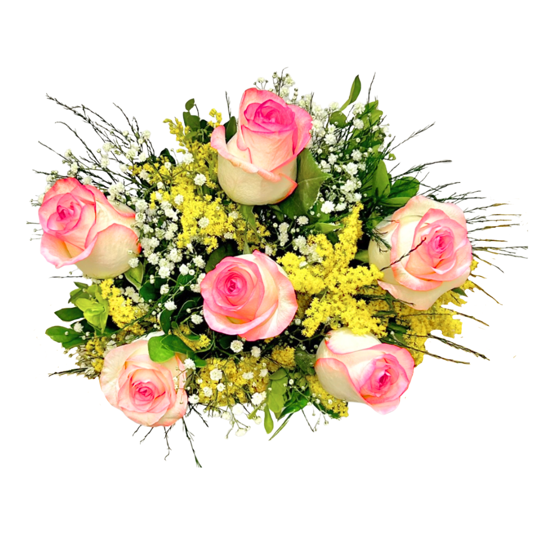 Buqu com 6 Rosas Cor de Rosa