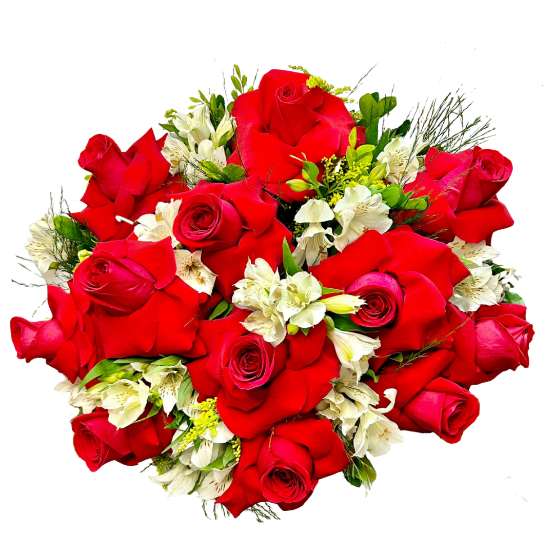 Buqu 12 Rosas Colombianas com Astromlias